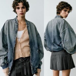 Zara size small oversized Denim Bomber woman's Jacket